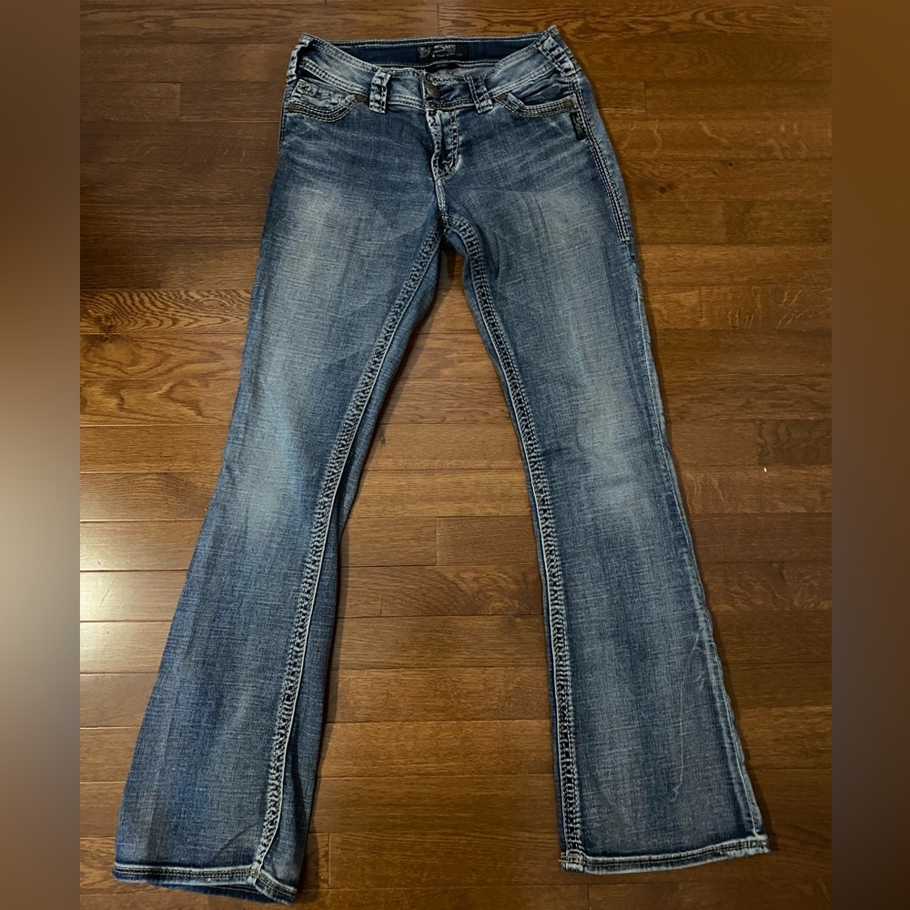 Silver Jeans Suki Flap Pockets Medium Blue Wash Stretch Size W27” L32”